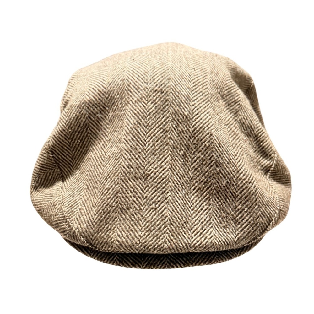 Stetson Flat Cap Sz XL Herringbone Water Repellent Newsboy Hat Brown USA Made